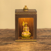 Walnut Travel Shrine with Light – Painted Copper Ksitigarbha