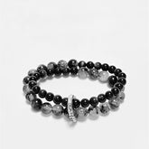 Black Hair Quartz & Goldstone Double-Layer Bracelet