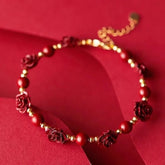 Cinnabar Rose Flower Fortune Bracelet - For Good Luck and Energy