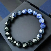 Natural Blue Patterned Stone & Black Agate Power Protection Bracelet