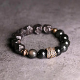 Natural Freeform Black Ebony & Black Obsidian Bead Bracelet