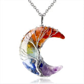 Natural Multi-Color Moonstone Tree of Life Wire-Wrapped Pendant