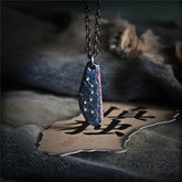 Taoist Beidou Seven Stars Gilded Sterling Silver Handcrafted Vermilion Inlay Necklace