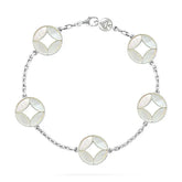 Taoist Five Emperor Coins & Mother-of-Pearl Bead Bracelet - Versatile, Pure, and Perfect for Couples