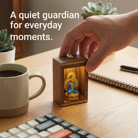 「2026 Horse Year: Find Your Eternal Guardian 」 Handcrafted Solid Walnut LED Buddha Shrine | Personal Zodiac Protector Set