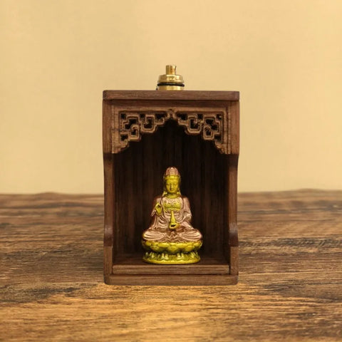 Artisan Copper Shrine with Light – Painted Guanyin