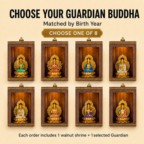 Handcrafted Walnut Guardian Buddha Shrine | Matched by Birth Year