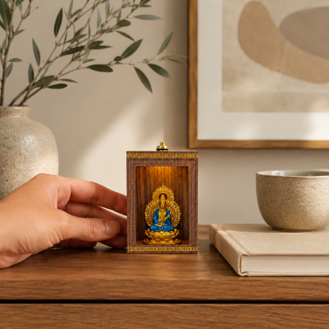 Handcrafted Walnut Guardian Buddha Shrine | Matched by Birth Year