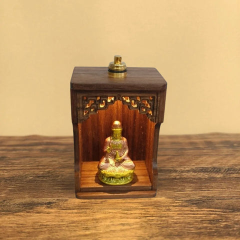 Artisan Copper Shrine with Light – Painted Guanyin