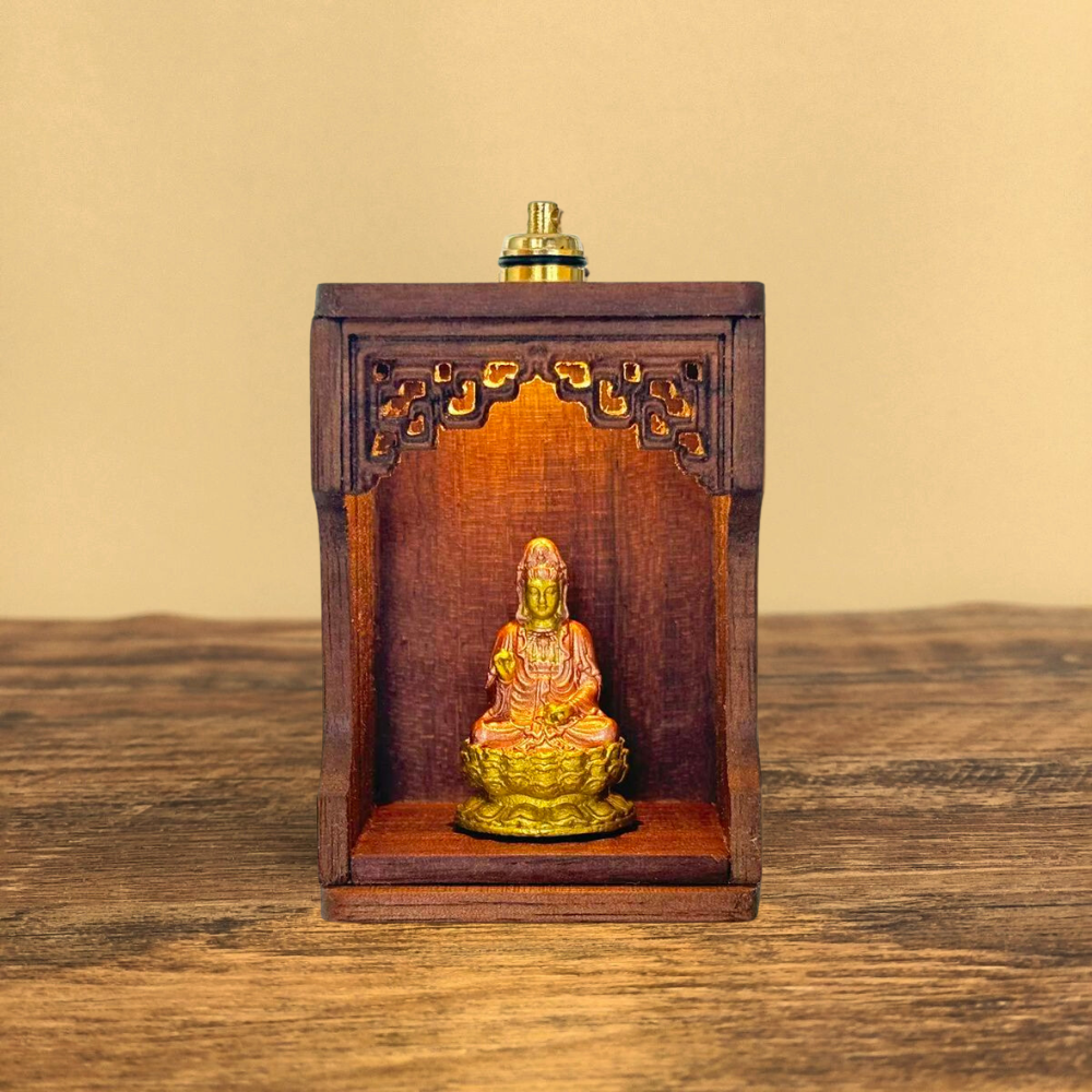 Artisan Copper Shrine with Light – Painted Guanyin