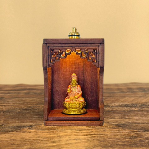 Artisan Copper Shrine with Light – Painted Guanyin