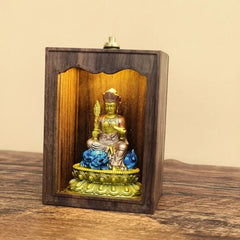 Mini Shrine with Light & Door – Painted Manjushri or Samantabhadra
