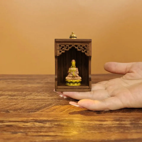 Artisan Copper Shrine with Light – Painted Guanyin