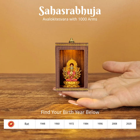 Handcrafted Walnut Zodiac Guardian Buddha Shrine Altar