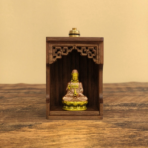 Artisan Copper Shrine with Light – Painted Guanyin