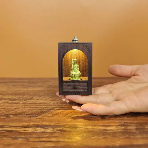 Travel Brass Shrine with Light – Handcrafted Ksitigarbha