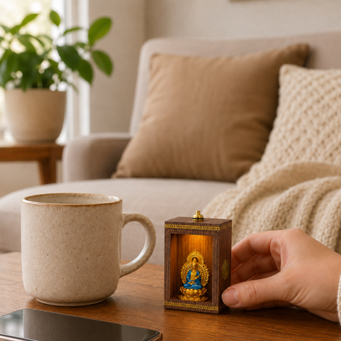 Handcrafted Walnut Guardian Buddha Shrine | Matched by Birth Year