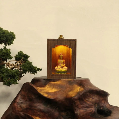 Mini Lighted Shrine with Door – Handcrafted Guanyin