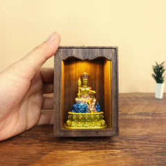 Mini Shrine with Light & Door – Painted Manjushri or Samantabhadra