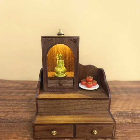 Travel Brass Shrine with Light – Handcrafted Ksitigarbha