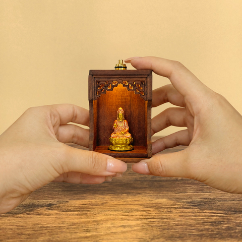 Artisan Copper Shrine with Light – Painted Guanyin