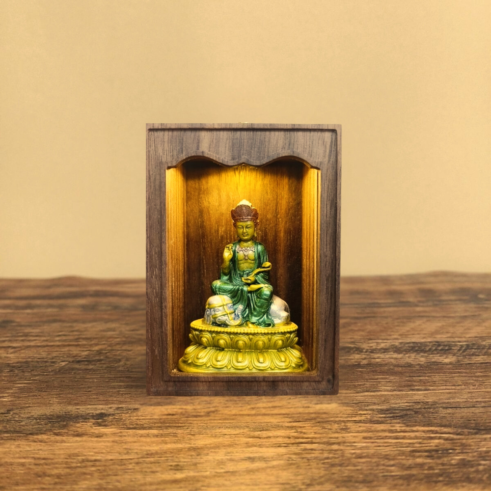 Hand-Painted Mini Shrine for Manjushri and Samantabhadra