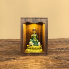Mini Shrine with Light & Door – Painted Manjushri or Samantabhadra