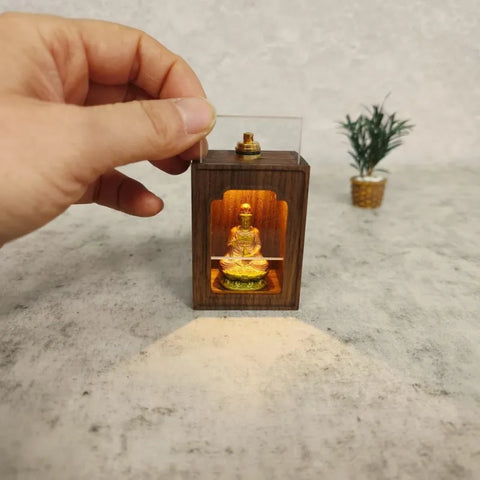 Mini Lighted Shrine with Door – Handcrafted Guanyin