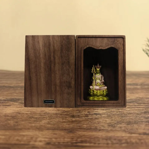 Compact USB Lighted Shrine – Painted Brass Ksitigarbha