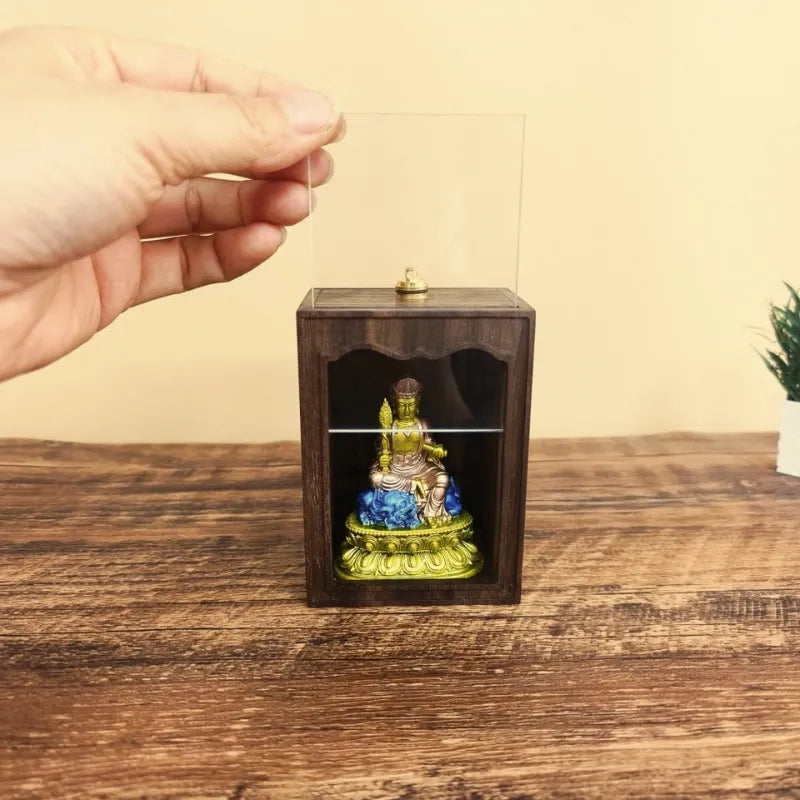 Mini Shrine with Light & Door – Painted Manjushri or Samantabhadra