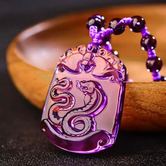 Pendentif améthyste avec breloque de protection et signe du zodiaque chinois