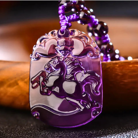 Pendentif améthyste avec breloque de protection et signe du zodiaque chinois