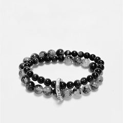 Doppellagiges Armband aus schwarzem Haarquarz und Goldfluss