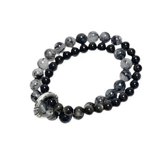 Doppellagiges Armband aus schwarzem Haarquarz und Goldfluss