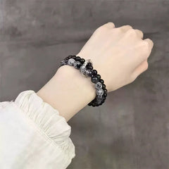 Doppellagiges Armband aus schwarzem Haarquarz und Goldfluss