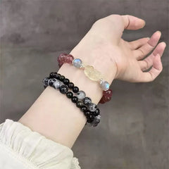 Doppellagiges Armband aus schwarzem Haarquarz und Goldfluss