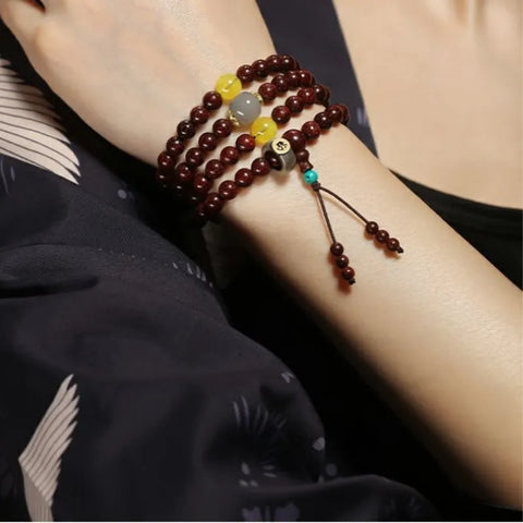 Buddha Stone 108-Bead Rosewood Prayer Bead Bracelet