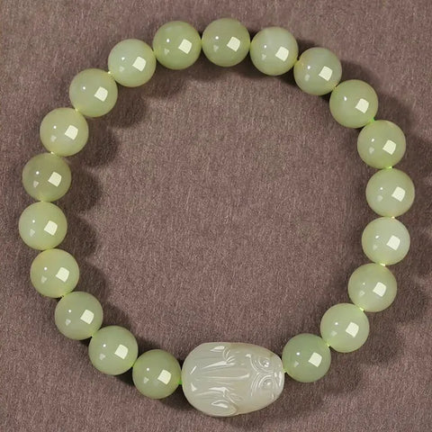 Bracelet de richesse Pixiu en jade vert et pierre de Bouddha