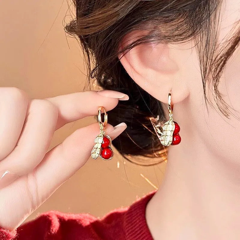 Boucles d'oreilles en forme de cacahuète de style chinois : symbole de bonnes choses