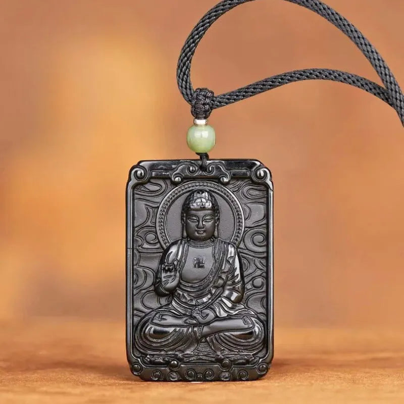 Feng Shui Black Obsidian Birthstone Buddha Pendant