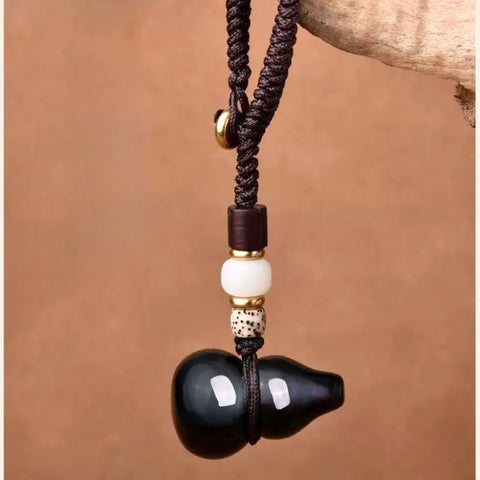 Pendentif gourde en obsidienne Feng Shui – Pour l'exorcisme, la protection et la purification énergétique