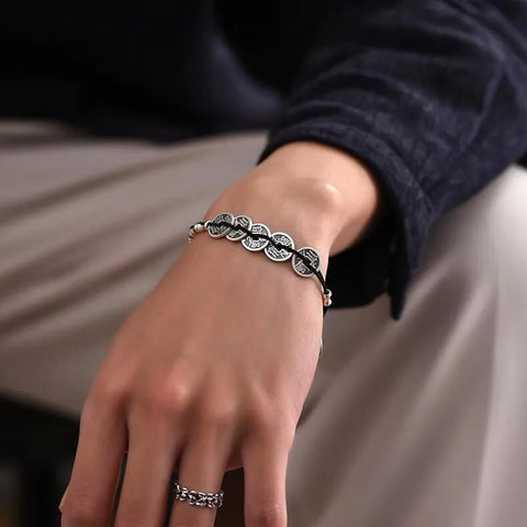 Bracelet Feng Shui triple avec cinq pièces impériales - Nœud en bambou, nuages ​​de bon augure, attire l'argent