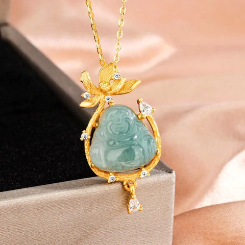 Collier Bouddha Maitreya Lotus Doré - Pour une carrière prospère