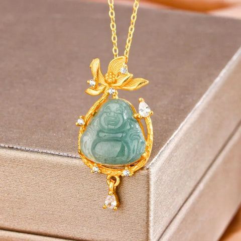 Collier Bouddha Maitreya Lotus Doré - Pour une carrière prospère