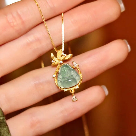 Collier Bouddha Maitreya Lotus Doré - Pour une carrière prospère