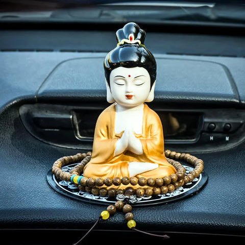 Amulette de voiture Tathagata/Avalokitesvara Robe d'or - Entrée et sortie sécurisées