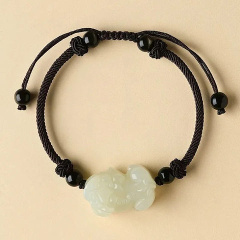 Bracelet porte-bonheur en jade Hetian Pixiu - Idéal pour les couples