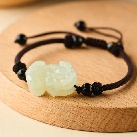 Bracelet porte-bonheur en jade Hetian Pixiu - Idéal pour les couples