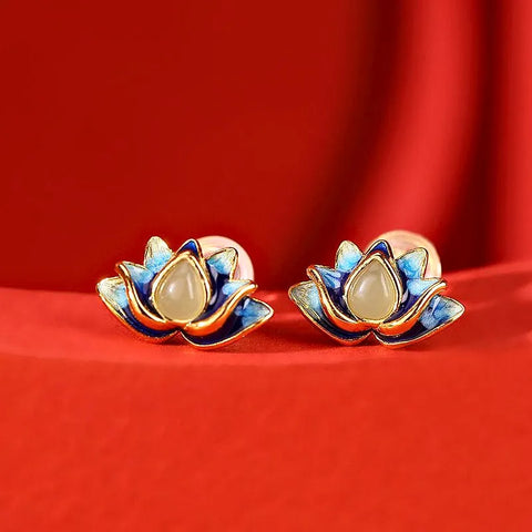 Boucles d'oreilles en jade Hetian Lotus - Symbole d'élégance et de pureté