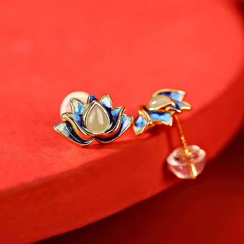 Boucles d'oreilles en jade Hetian Lotus - Symbole d'élégance et de pureté